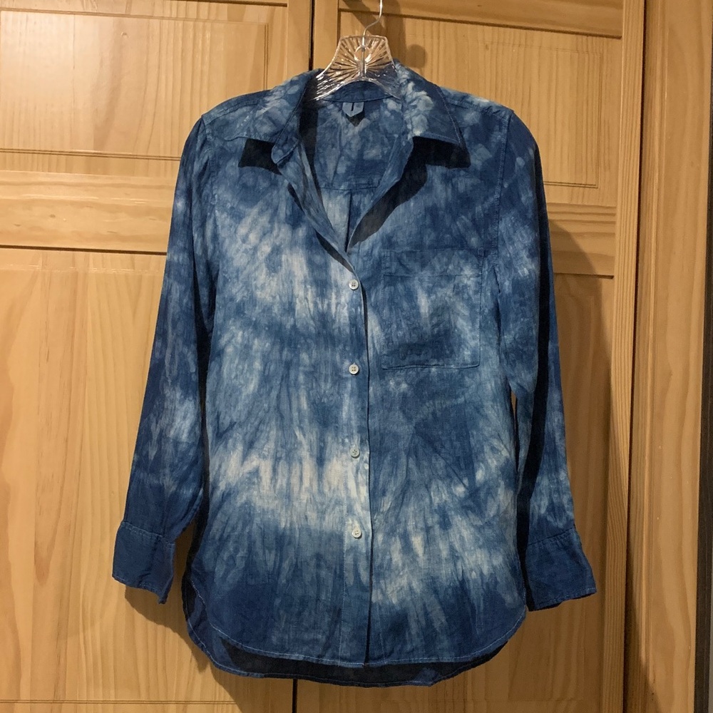 Arket Indigo Blue Tie Dye Button Down Linen Shirt